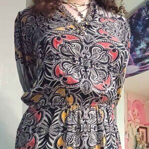 pattern boho rayon dress black L